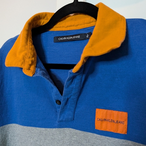 Calvin Klein 80s style polo colorblock rugby shirt long sleeve Sz M Fisherman - Picture 6 of 16